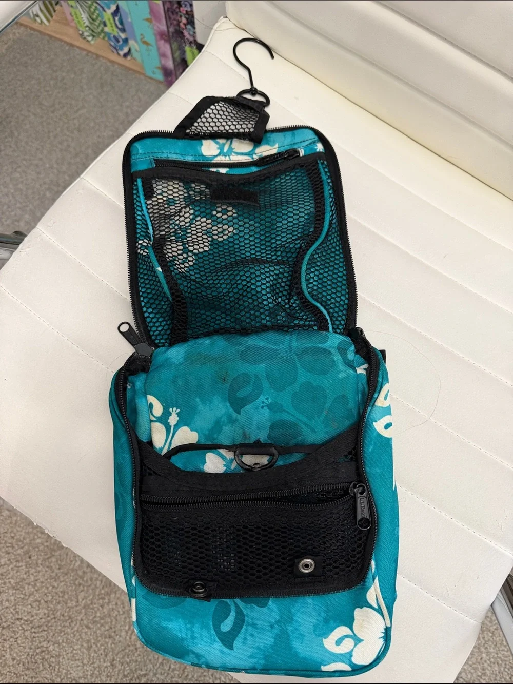 L.L. Bean Teal Floral Hanging Toiletry Bag